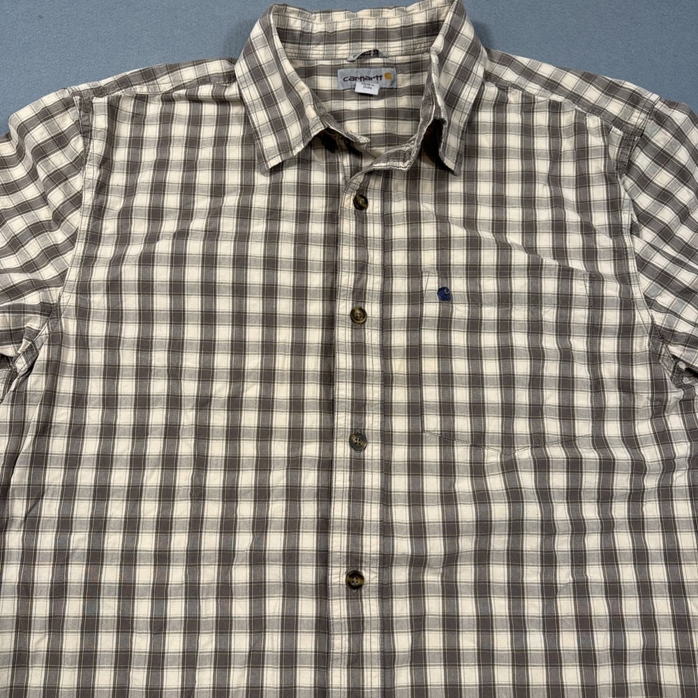 Carhartt Shirt Mens Large Short Sleeve Button Up Pockets Outdoor Relaxed Fit